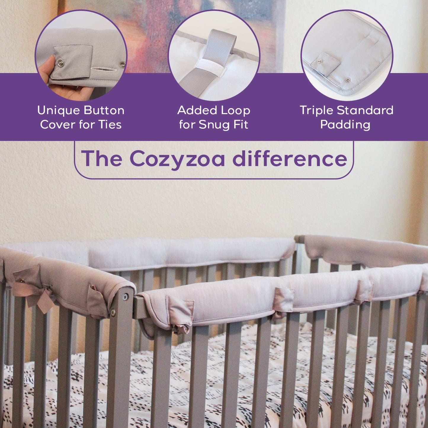 4 Pieces Crib Rail Cover (Grey) Cozyzoa